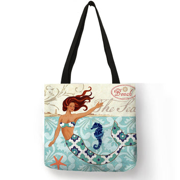 Excelente diseño de bolso de mano con diseño de sirena y animales del océano.