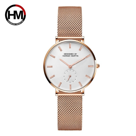Reloj de pulsera femenino resistente al agua de marca superior de acero inoxidable con malla fina de acero
