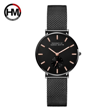 Reloj de pulsera femenino resistente al agua de marca superior de acero inoxidable con malla fina de acero