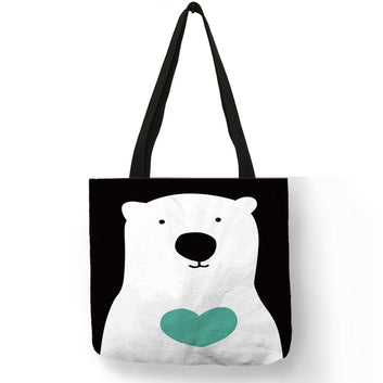 Bolso de hombro informal reutilizable con estampado de dibujos animados de animales, cerdos y gatos