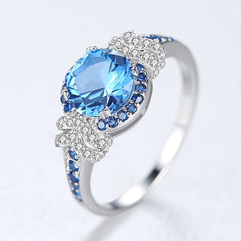 Anillo de compromiso de plata de ley 925 con zafiro
