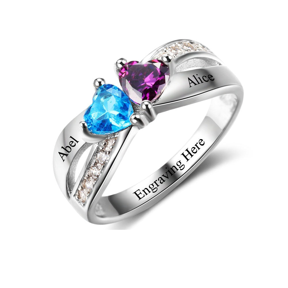 Personalized Jewelry Engrave Name Custom Birthstone 925 Sterling Silver Ring