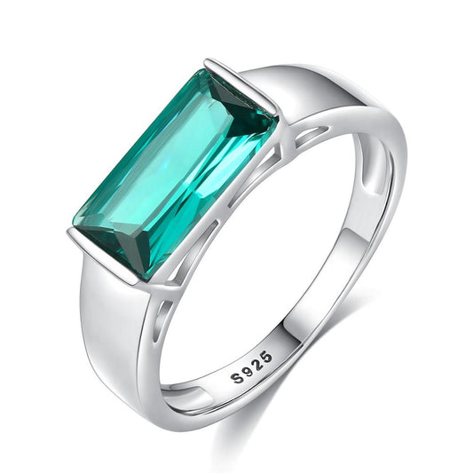 Anillo de compromiso con piedras preciosas verdes de plata esterlina 925 pura para mujer