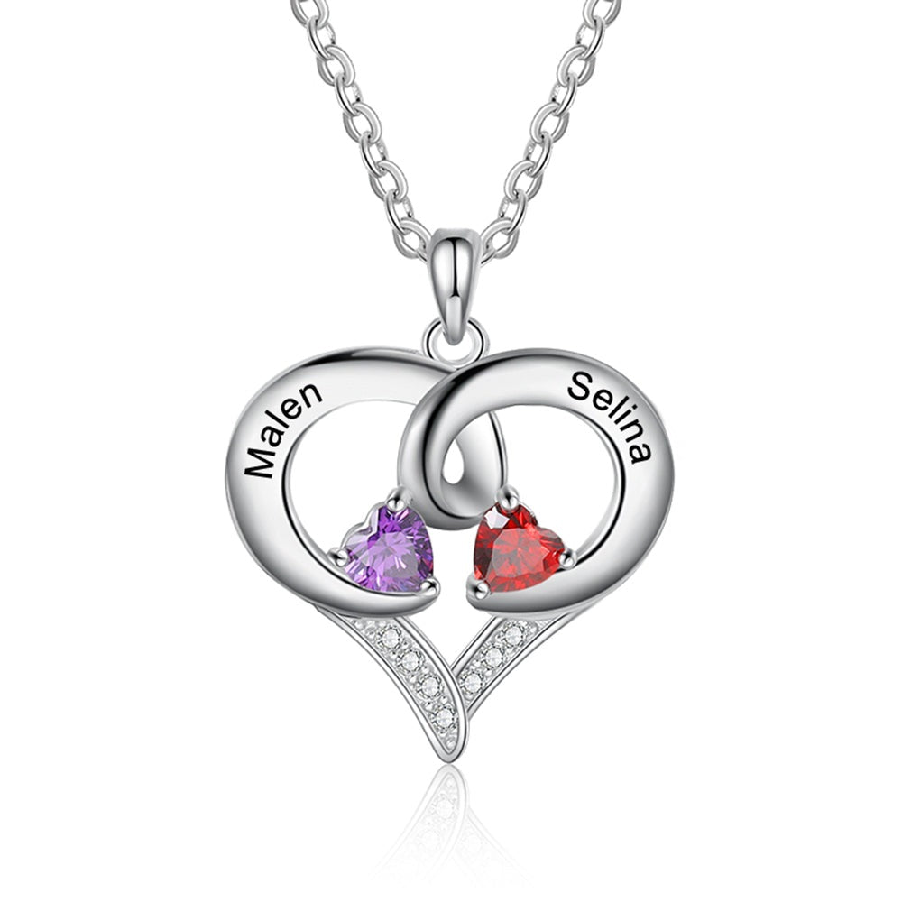 Romantic Personalized Heart Birthstone Pendant Necklaces for Women Customized Name Engraved Necklaces Gifts