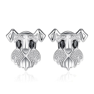 Schnauzer Dog Black Spinel Stud Earrings 925 Sterling Silver Earrings