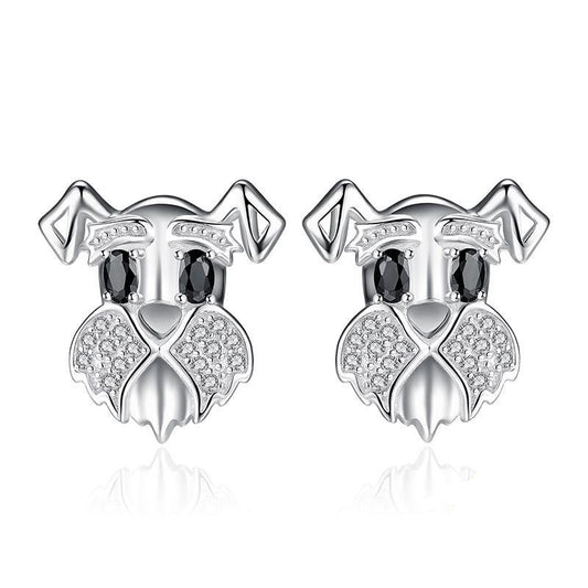 Schnauzer Dog Black Spinel Stud Earrings 925 Sterling Silver Earrings