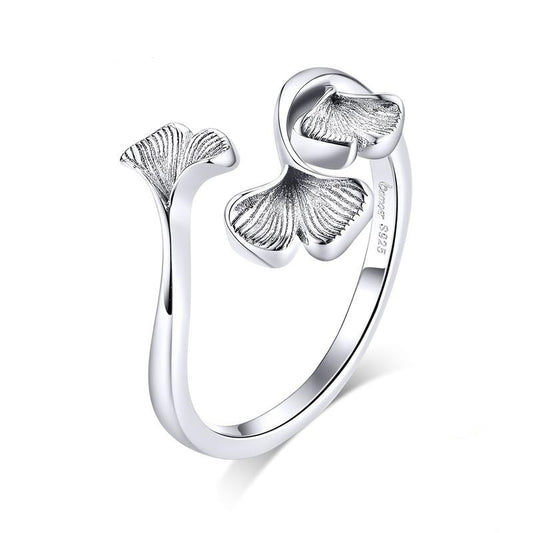 Anillo de plata 925 con diseño de hoja de ginkgo