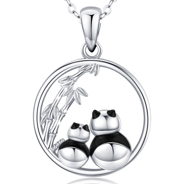 Sterling Silver Cute Panda Pendant Animal Series Round Necklace Jewelry