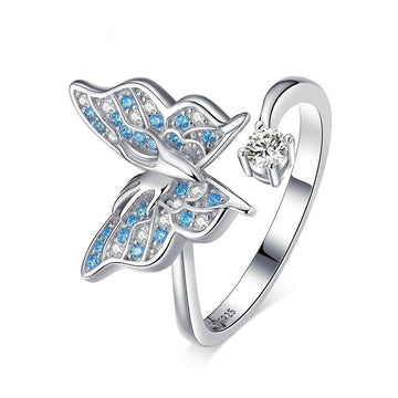Sterling Silver Flying Butterfly Open Adjustable Ring