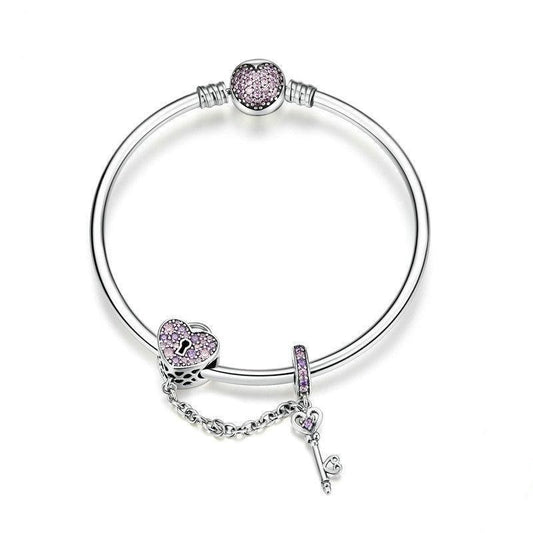Pulsera de plata de ley 925 con forma de corazón y circonita morada