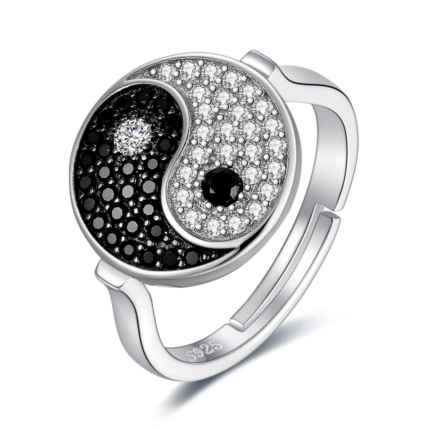 Taiji Yin Yang Genuine Black Spinel 925 Sterling Silver Ring