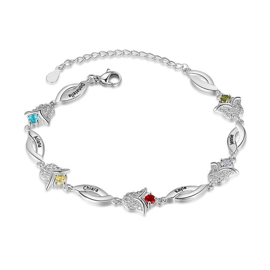 Tulip Flower Customized Birthstone Personalized Name Engraved Bracelet