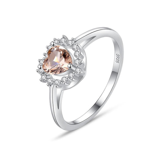 Anillo romántico con piedras preciosas en forma de corazón